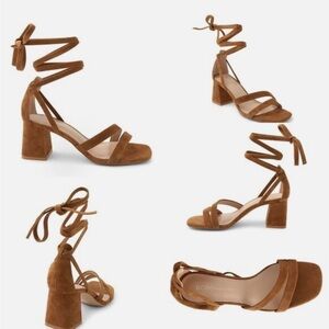 BCBGeneration Debbie Block Heel Strappy Sandals-camel suede